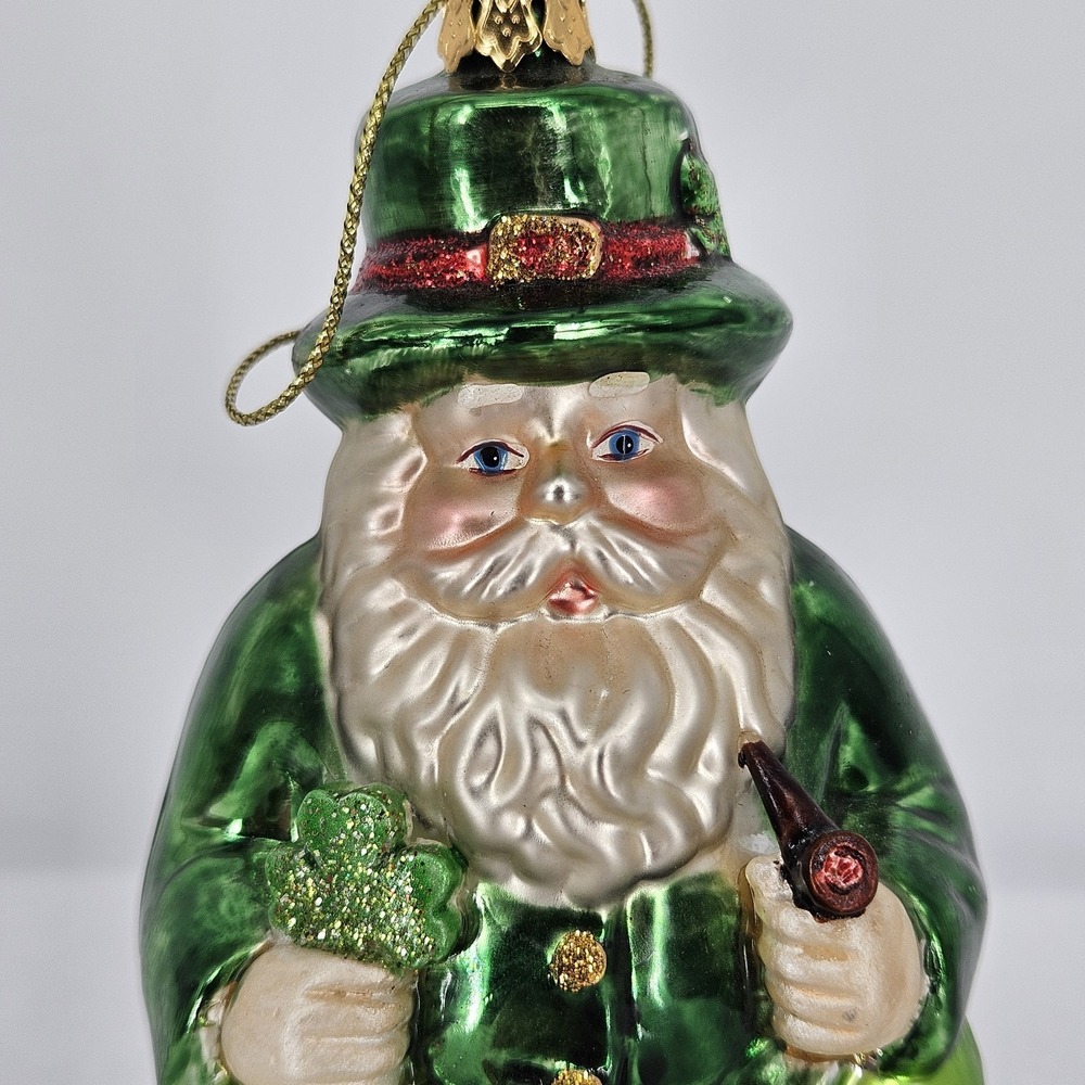 Blown‎ Glass Leprechaun Santa St Patrick's Day Christmas Ornament 6 In High - Picture 2 of 8